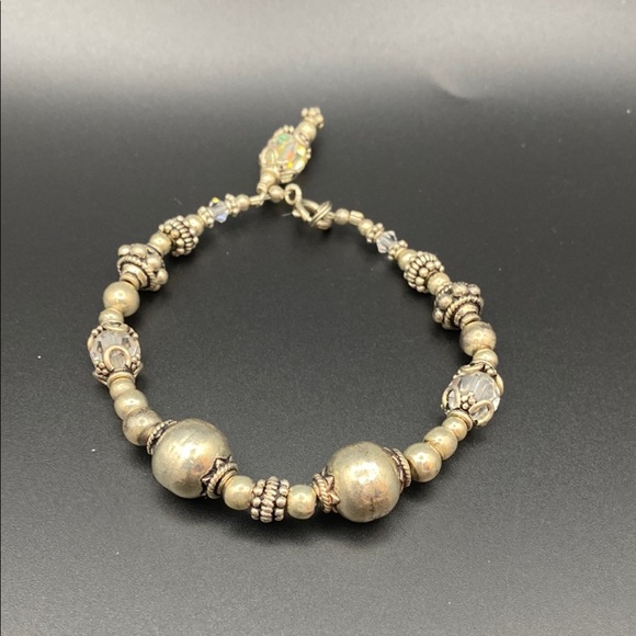 Silver Textured Beaded 925 Sterling Silver Bracelet with Intricate Spacers - Picture 1 of 7